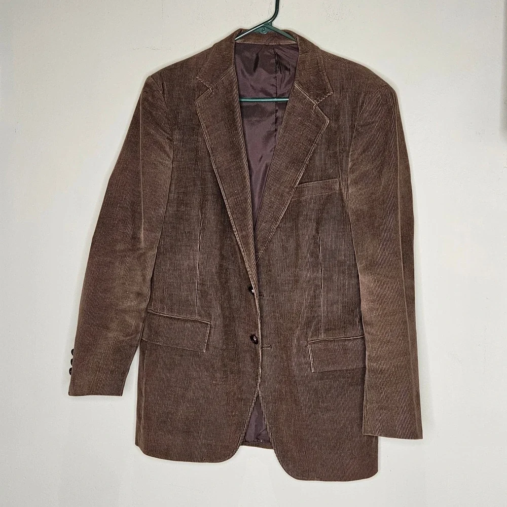 Mens Brown Corduroy Blazer‎ Lg Two Button Classic Sport Coat Jacket Holiday